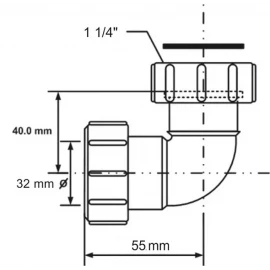 Отвод 90° Ø32х11/4" накидная гайка McAlpine 32FS-WH