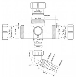 Тройник с адаптером для слива McAlpine 40TD-WM