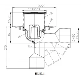 Трап поворотный с шарнирным выпуском  DN50/75мм HL 80.1