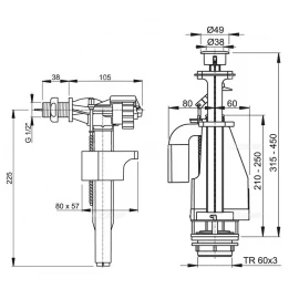 Арматура 2-х кнопочная боковая 1/2" Alcaplast SA08A