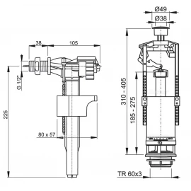 Арматура боковая лат. резьба 1/2" Alcaplast SA2000K