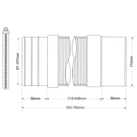 Гофра для унитаза с хомутом McAlpine (330-760мм) WC-F33PJ