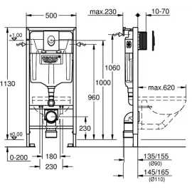 Инсталляция с овальной кнопкой смыва Grohe Rapid