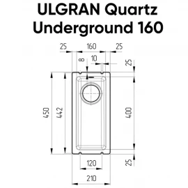 Мойка подстольная (уголь) 160х400 мм Ulgran Quartz 160-07