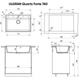 Мойка кварцевая (уголь) 760х510 мм Ulgran Quartz Forte 760-07