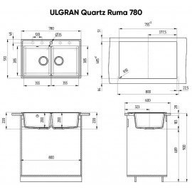 Мойка кварцевая (космос) 780х510 мм Ulgran Quartz Ruma 780-08 2S