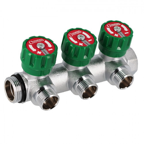 Коллектор регулировочный 3/4"х1/2" на 3 контура General Fittings