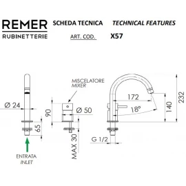 Смеситель для раковины (черный хром) Remer X Style X57CFP