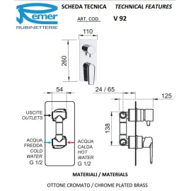 Смеситель под скрытый монтаж (3 режима) Remer Vanity V93