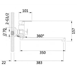 Смеситель для ванны (черный) 22032C Hansen 